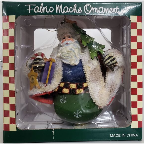 Vintage Design Fabric Mache Roly Poly Ornament Old World Santa w/ Gifts 5.5 Inch - Picture 1 of 1